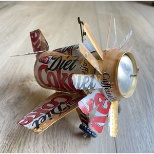 Handmade Caffeine Free Diet Coke Soda Can Plane Tin Sign Handcrafted Folk Art